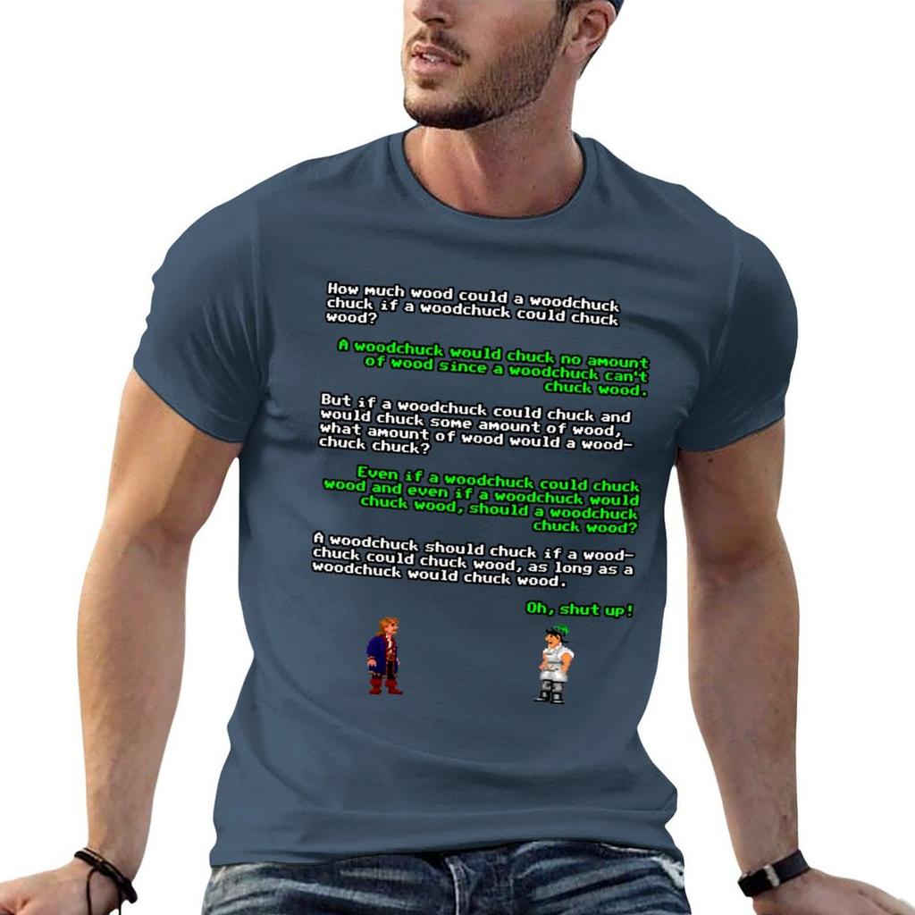 Monkey Island How Much Wood Could A Woodchuck Chuck Full Dialogue Tshirt Plus Size Loose Short Sleeve Top