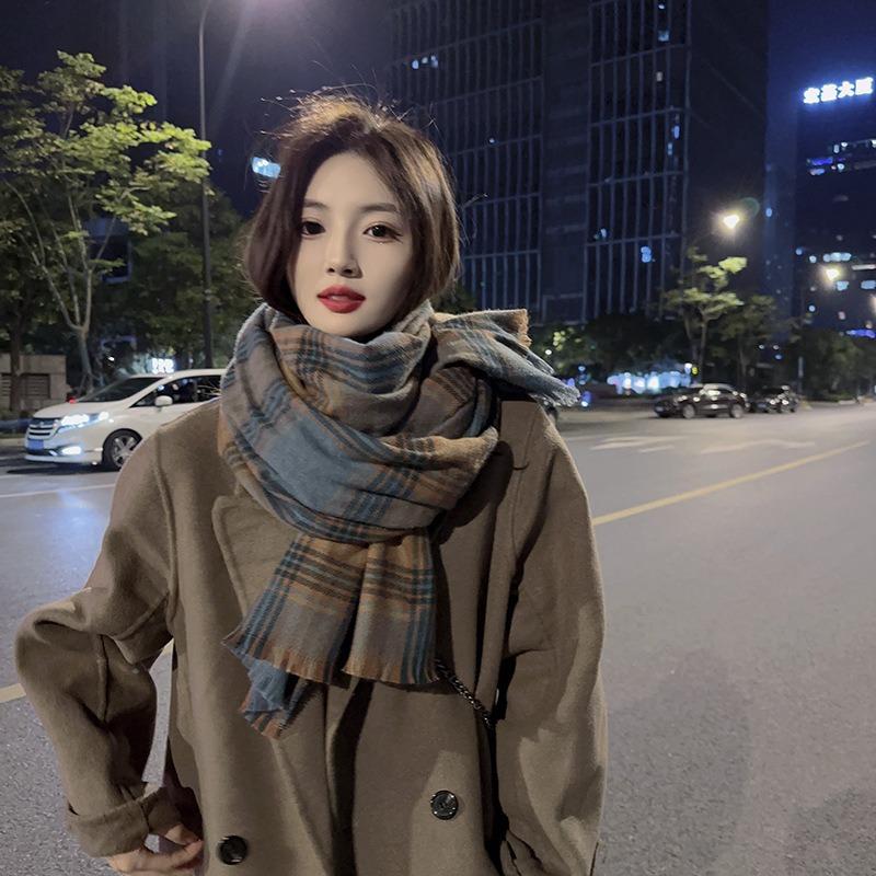 Large and small plaid oversized scarf with shawl imitation cashmere to keep warm and thickened scarf Women's winter temperament