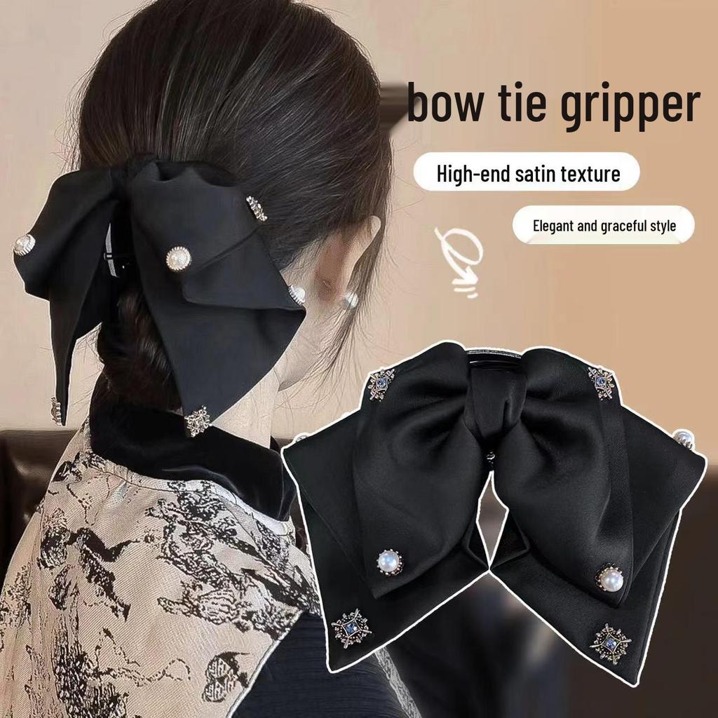 Elegant Retro Satin Bow Hair Clip for Women - Perfect for Low Ponytails and Head Ornaments