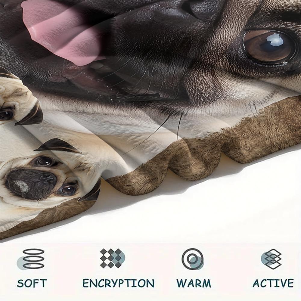 1Pc Bulldog Print Flannel Blanket, High Quality Comfortable for All Seasons, Home Decor, Warmth and Comfort, Perfect for Gifts