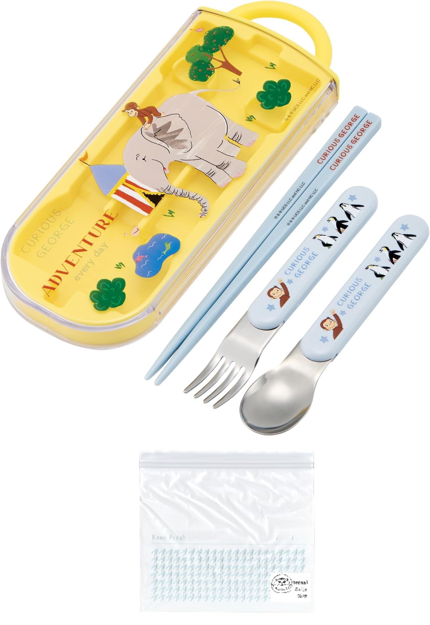 

Curious George Trio Chopsticks Fork Bento Chopsticks Made in Dishwasher ZOO Set Freezer Set 16.5cm, Spoon, 13cm, Case, Slide-out Chopsticks, Japan,