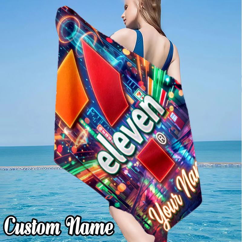 Custom Name 711 Convenience Store Beach Towel - Soft, Ultra-Absorbent Microfiber, Lightweight, Perfect for Beach, Parties, Travel, Camping
