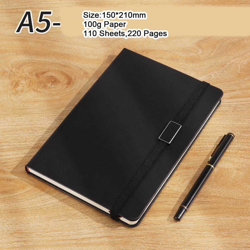 A5 leather business notebook, with strap design, work meeting record book, subject notebook, thickened student diary, lined pages