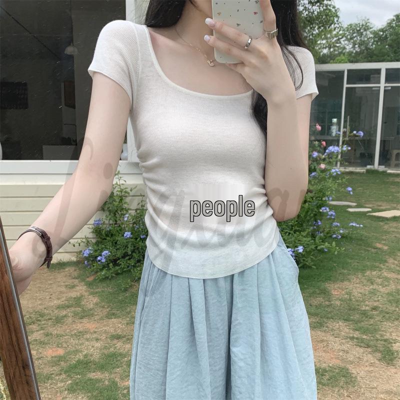 

Pure Desire Korean Style Slimming Off-Shoulder Knit Top - Short Sleeve Women s Summer 2026 One Size абрикосовий