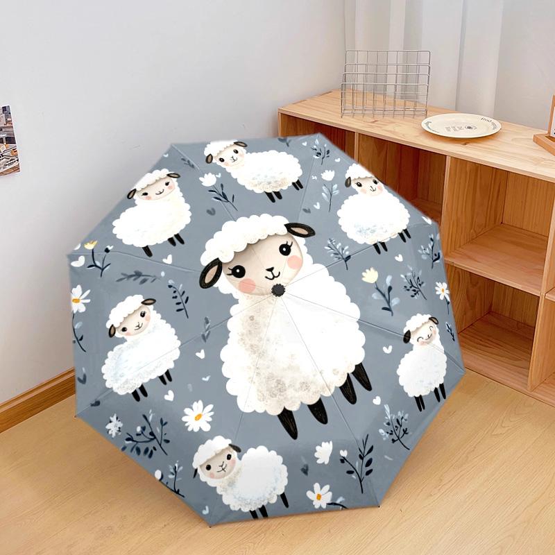 1 PC Automatic Folding Umbrella - Cute Sheep Pattern, Portable & Foldable Design with 8 Ribs, Christmas Birthday Gifts
