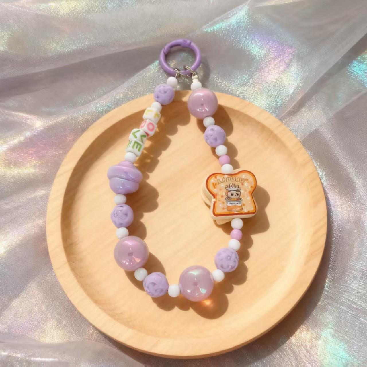 Cute Handmade Cartoon Sandwich Doll Beaded Phone Charm Keychain