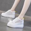 2024 Women's Genuine Leather Low-Top Autumn Sandals - Breathable, Thick-Soled, White Platform Shoes with Inner Height Boost.