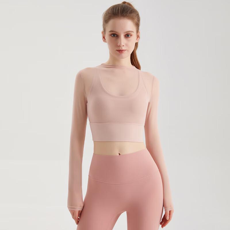 Junbie Women s Faux Two-Piece Padded Mesh Crop Top M