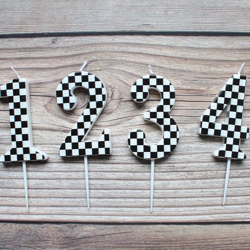 Checkerboard Number 0-9 Candle Birthday Party Decoration Black and White Grid Suction Card Number Candle
