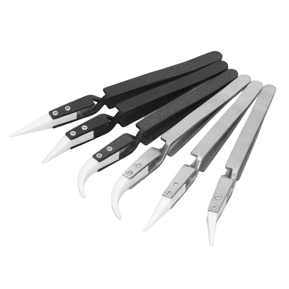 6 PCS Pointed & Curved Tips Ceramic Tweezers Electronics Tweezers Set  for Electronics and Crafting