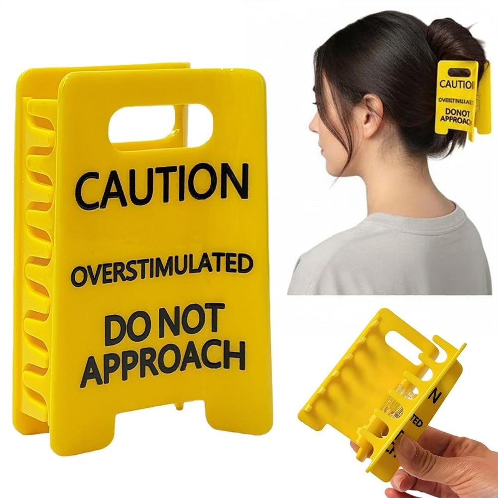 1pc Creative Funny Shark Clip Caution Overstimulated Desk Sign Hair Claw Office Home Ornament Ladies Headwear Hair Clip
