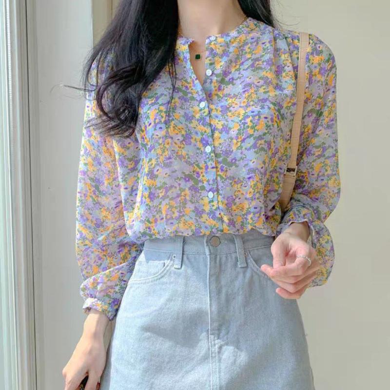 

Шифоновая женская верхняя модная универсальная рубашка с длинным рукавом модная рубашка высокого качества M фиолетовый