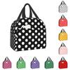 Zwart-witte stippen lunchtas voor dames, draagbare geïsoleerde thermische koeltas, voedsel lunchbox, werk, school, reizen, picknicktassen