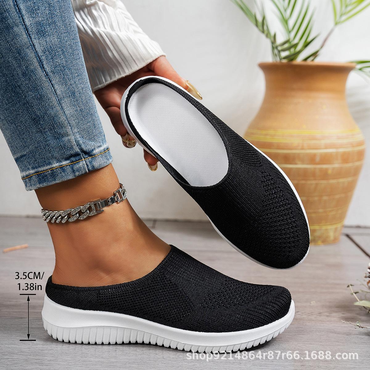 

Spring new comfortable and versatile breathable non-slip soft-soled women s shoes half-drag lazy one-pedal casual women s mesh shoes 43 чорний