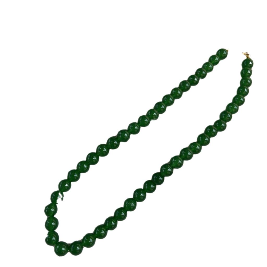 Star Same Retro Natural Emerald 8M Round Bead Necklace Natural Texture Green Glazed Necklace Classical Elegance