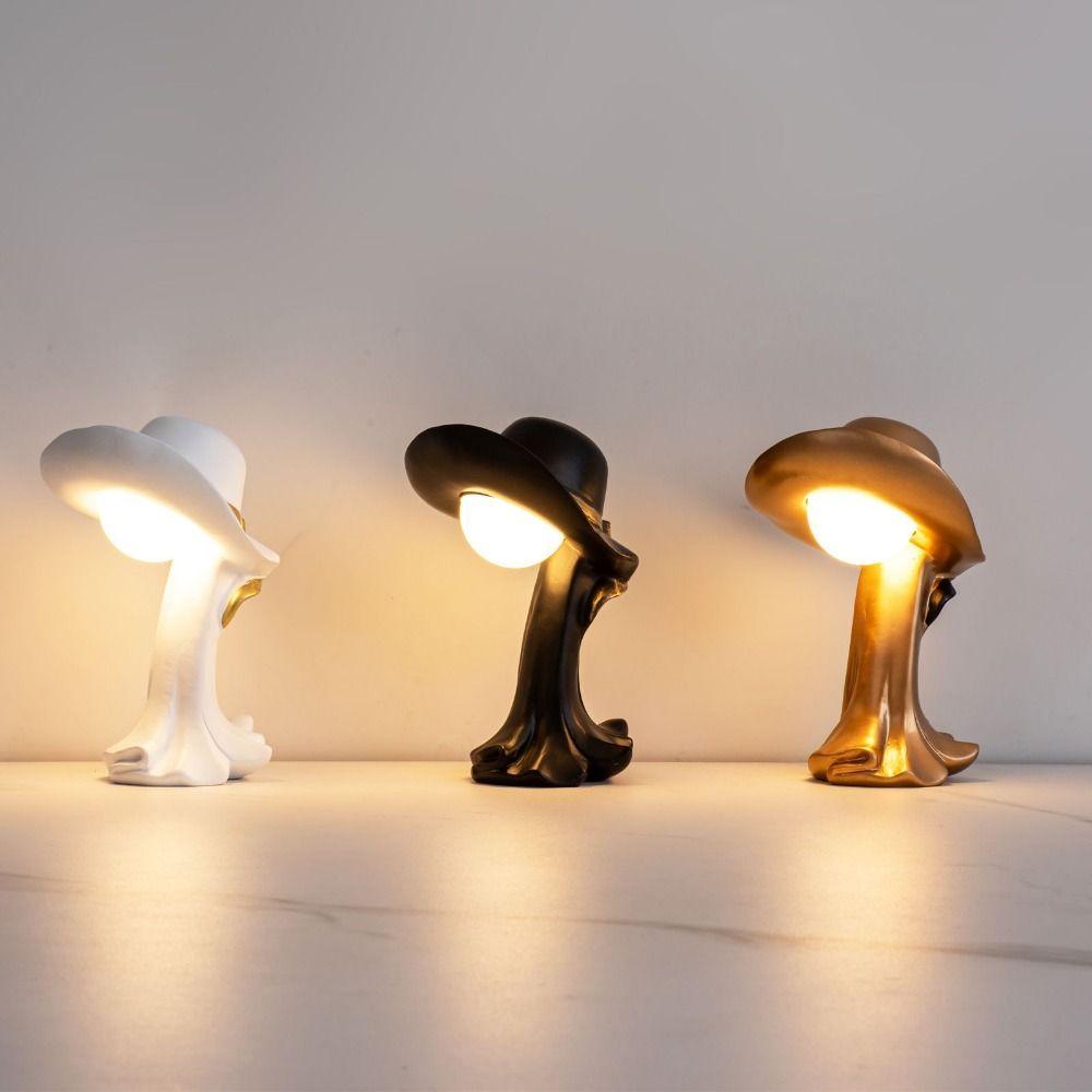 Creative LED Lamp Decorative Straw Hat Cartoon Table Night Light Resin Art Bedside Lamp Home Decor