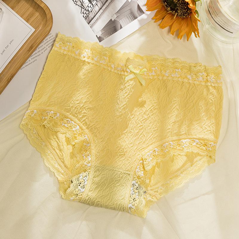 

Женское сексуальное нижнее белье из чистого хлопка с высокой эластичностью и кружевом, дышащие легкие трусы со средней талией one size жёлтый