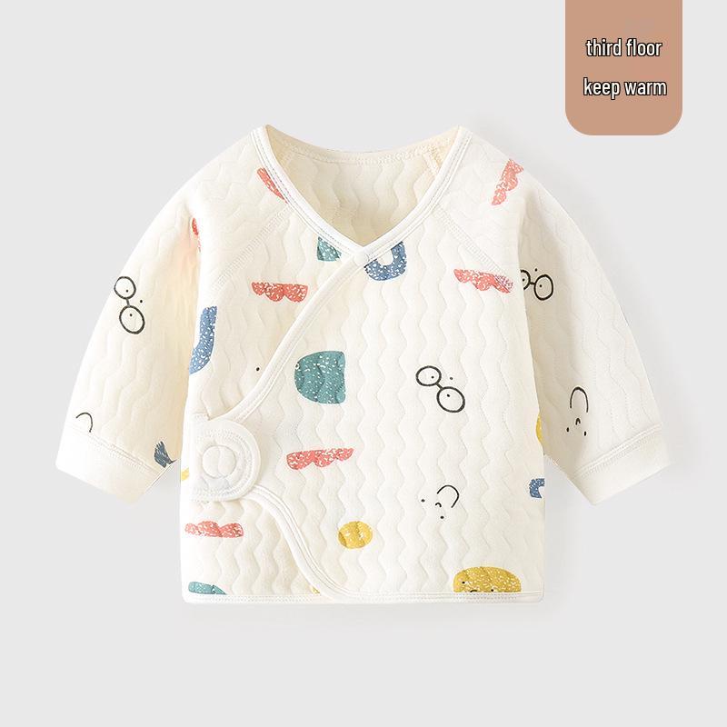 Tagless Pure Cotton Newborn Half-Back Clothes, Monk Style Top for Boys & Girls, Autumn/Winter Pajamas