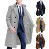 Men Windbreaker Lapel Long Sleeve Double Breasted Mid-Length Coat Solid Color Casual Business Outerwear