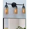 Black Wall Sconce,Modern Bathroom Wall Light Fixtures 3-Light Bathrooms Vanity Light, Bathroom Lights Over Mirror, Farmhouse Glass (Amber)