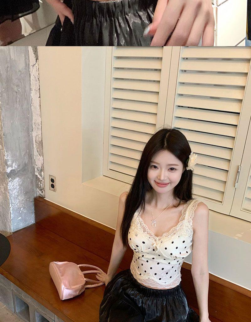 Chic Polka Dot Lace Camisole: French-Style Summer Top for Women