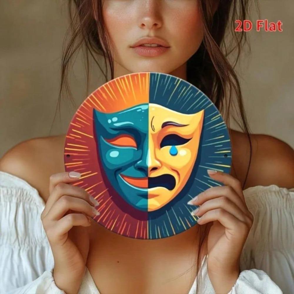 Vintage Drama Masks Metal Sign Teal Blue Red Theater Wall Art Home Decor