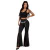 Women's High Waist Flare Pants Side Slit Lace Cutout Black Slim Fit Trousers