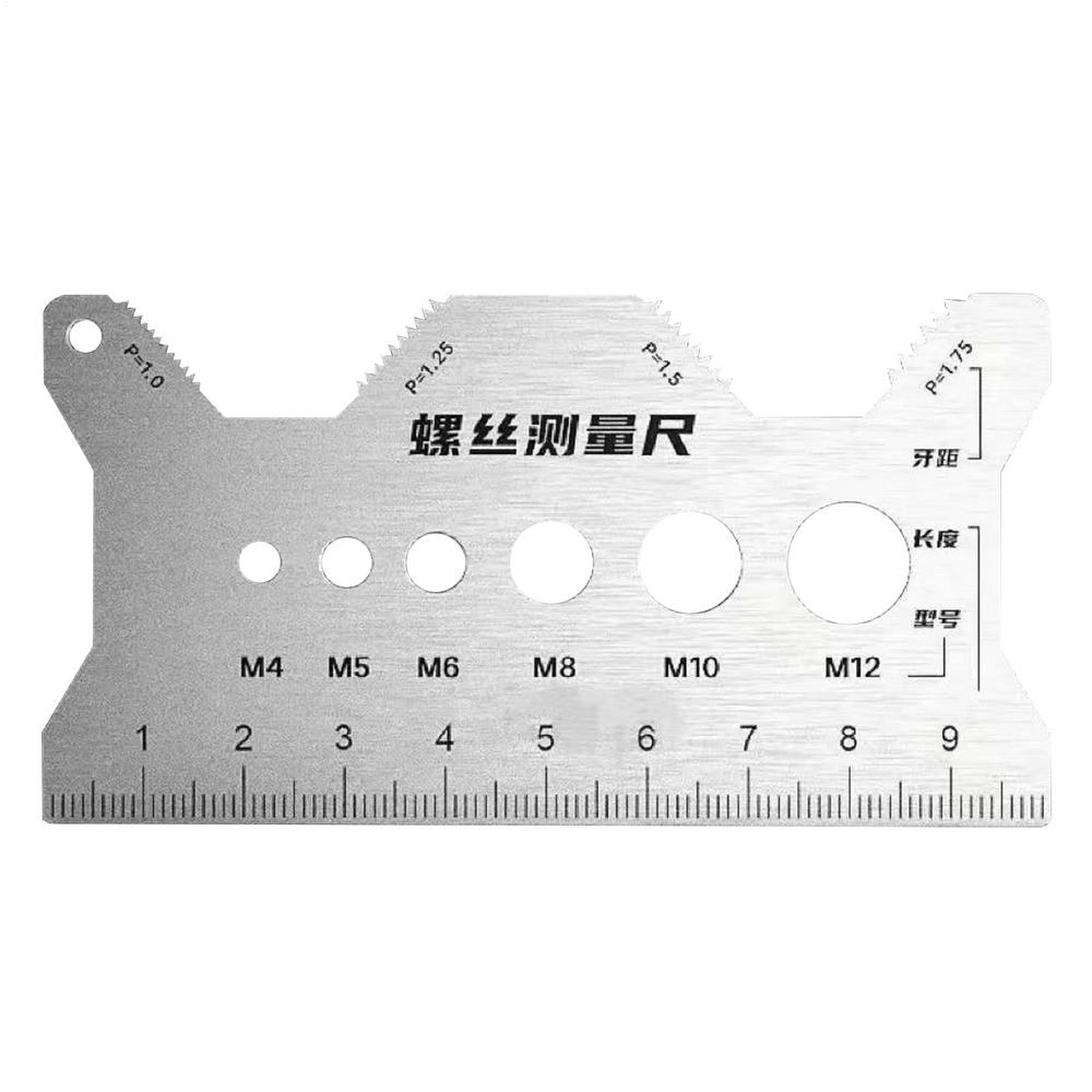 Screw Gauge Sizing Tool Stainless Steel Double-Sided Ruler Bolt Thread Checker Size Finder for Mechanics Engineers Metalworking