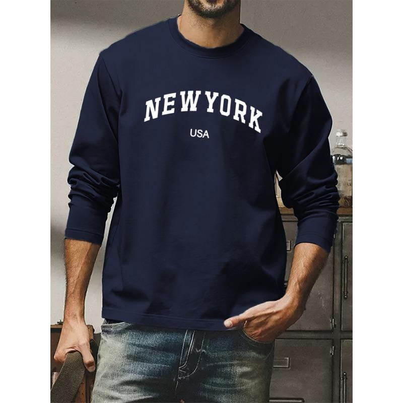 Men's Loose Fit Plus Size Comfortable Casual Sports Boston Letter Printed Round Neck Long Sleeved T-Shirt Top