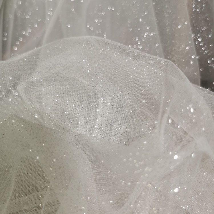 Swiss White Wedding Stage Arrangement Photography Background Wedding Dress Formal Gown Designer Clothing Fabric Glitter Gauze