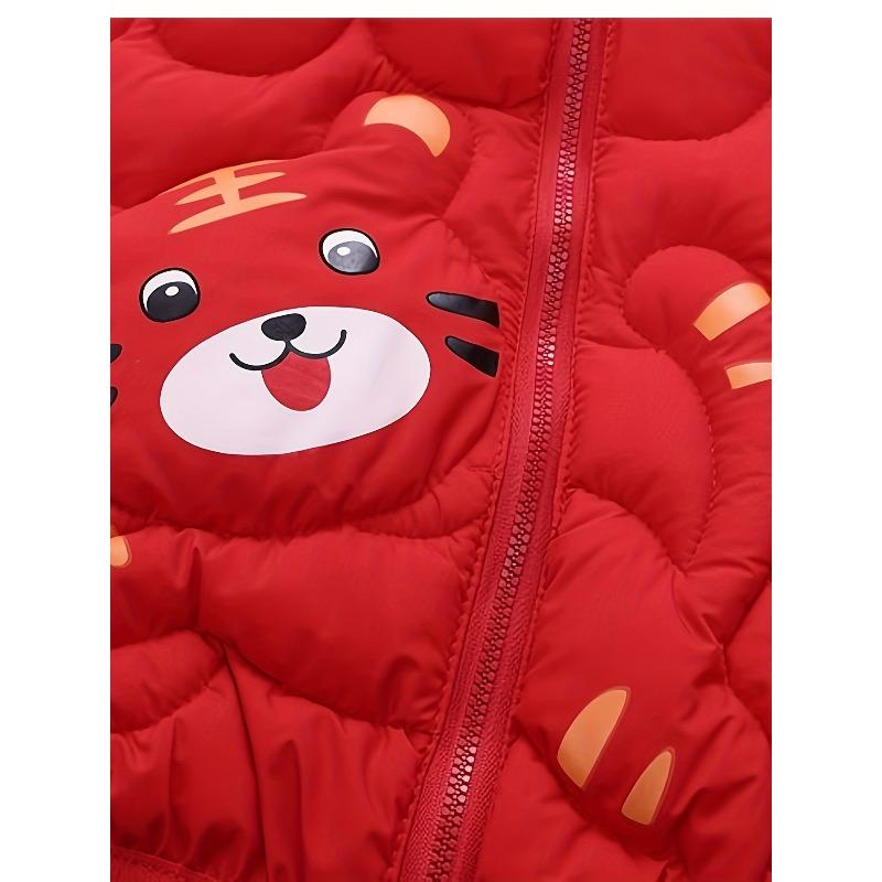 [Ciepła Kurtka Kreskówkowa] Ciepła Pikowana Kurtka Kreskówkowy Tygrys z Kapturem dla Dziecka | Odzież dla Małych Dziewczynek i Niemowląt na Jesień Zimę, Zapinany na Zamek Płaszcz z Wypełnieniem