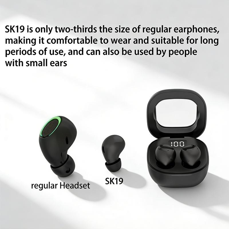 SK19 Bluetooth 5.3 Wireless Earbuds Mini Invisible TWS Headphones with HIFI Stereo Noise Reduction Mic for Daily Use Portable