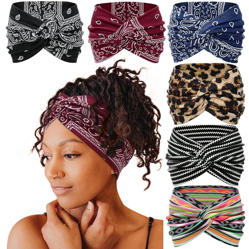 Bohemian Wide Edge Sports Headband Ladies Stretch Cross Print Yoga Stretch Hair Accessories Headband