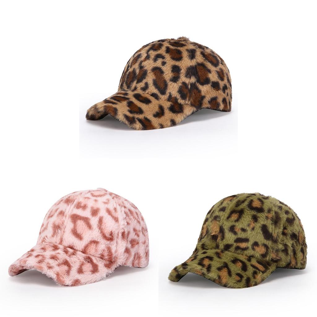 Leopard Print Plush Baseball Cap Winter Warm Hat For Women