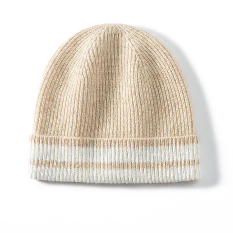 Women's Color Block Cashmere Knitted Beanie - Warm Ear Protection for Autumn and Winter
