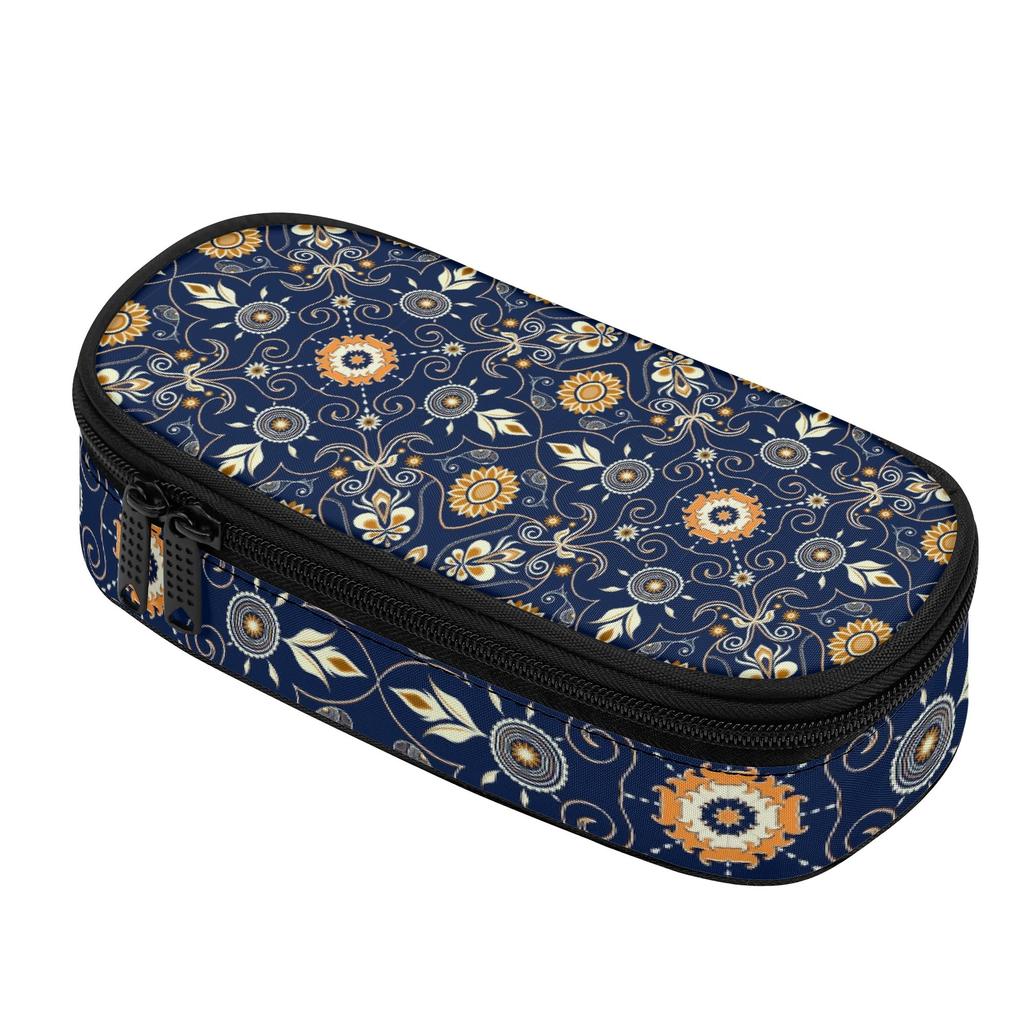 Pen Case Printed Durable 300D Polyester Zipper Closure with Mesh Storage Layer Removable Divider and Pen Holders for Classroom Use