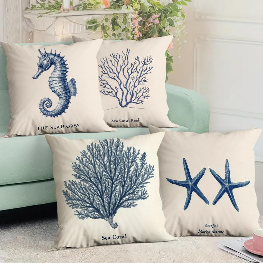 New Pillowcase Ocean Series Seahorse Coral Pattern Pillow Office Pillow Pillowcase
