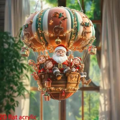2D Acrylic Ornament Santa Hot Air Balloon 2D Flat Wall Ornament Fantasy Indoor Decoration Sunlight Catching Art for Garden Yard
