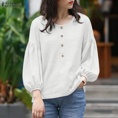 Women Casual Round Neck 3/4 Sleeve Loose Blouse