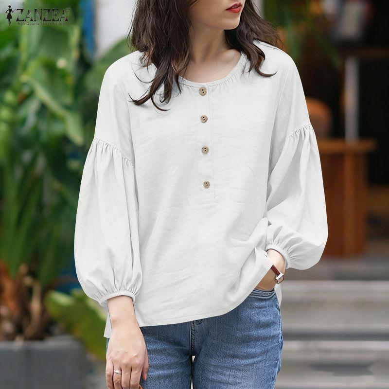 ZANZEA Lässige, lockere Bluse mit Rundhalsausschnitt und 3/4-Ärmeln für Damen