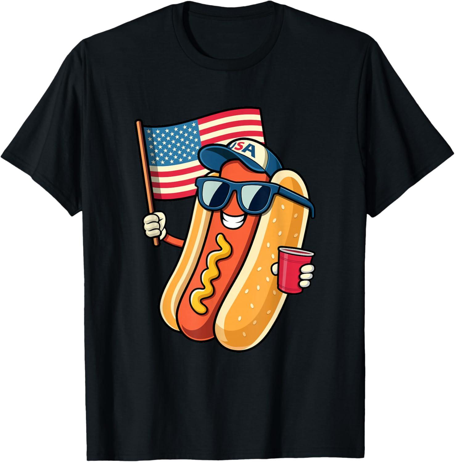 4th of July Hotdog Funny Fourth of July Patriotic USA Flag T Shirt S