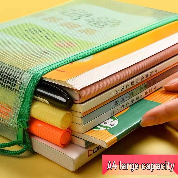 Set of 10 A4 Grid Zipper Bags: Transparent, Waterproof, Thickened for Document and Test Paper Storage