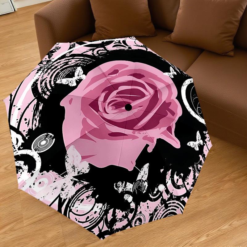 1PC Rose Butterfly Umbrella-8-Rib Reinforced, Automatic Open, Lightweight & Durable, Cute Fashion Accessory for Outdoor-P0701