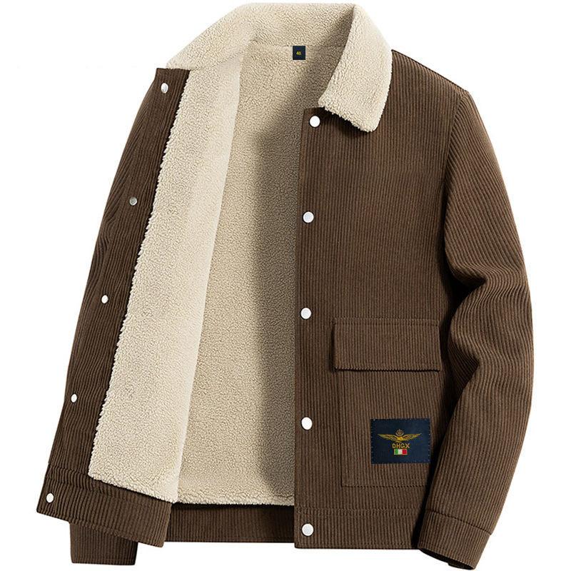Autumn and Winter Collection of High-quality Men's Corduroy Jackets Made of Lambskin, with Thick and Loose Lapels