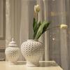 Ceramics Gingers Jar with Lid Decorative Flower Vases Cutout Lattice Crafts for Home or Kitchen Countertops Decoration