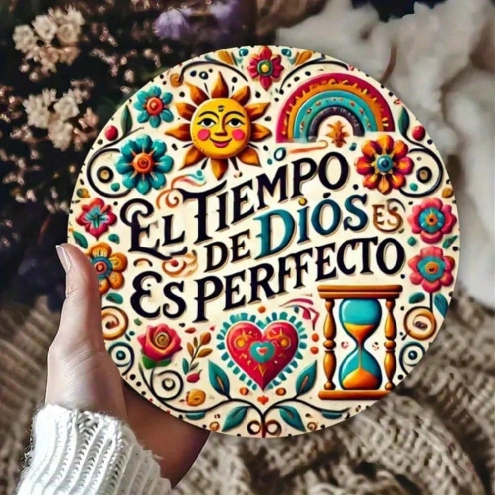 

1PC El Tiempo De Dios Es Perfecto Metal Wall Art Sign, Weatherproof Iron Sculpture for Home Garden Decor Outdoor Indoor 20x20 різнокольоровий