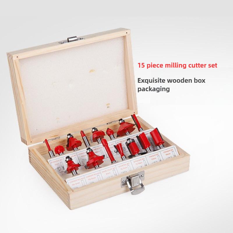 1/4 Kante 15 Stück Fräser-Set Trimmmaschine Werkzeugkopf-Set 6,35 mm Spannfutter Fräser Holzbearbeitungswerkzeug