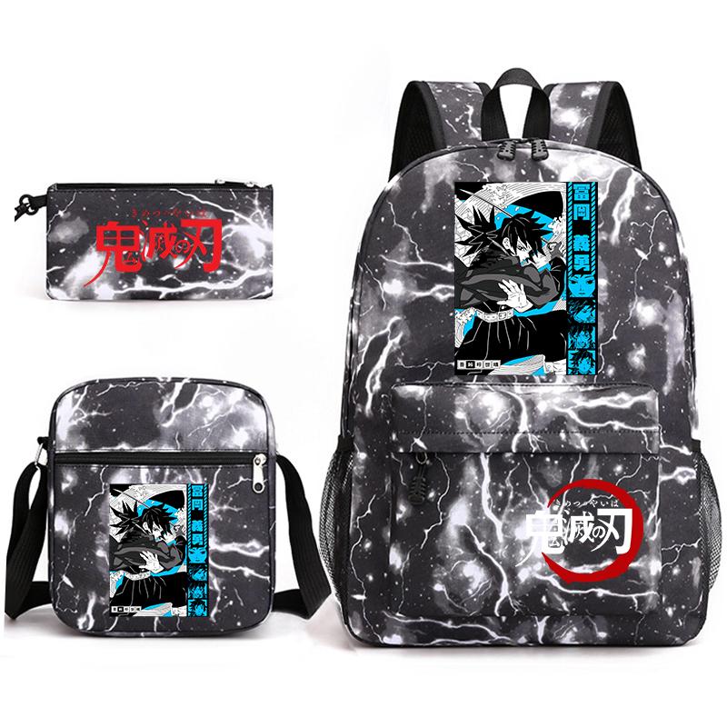 Demon Slayer Anime Print School Backpack Set 3Pcs Include Backpack Shoulder Bag Pencil Case for Boys Girls Students