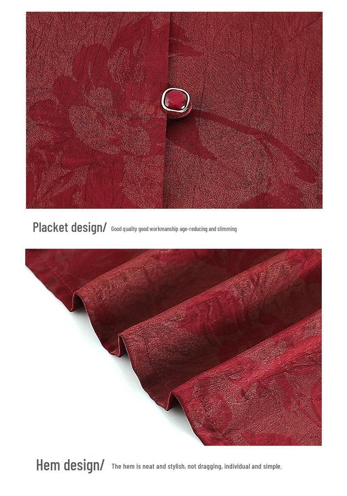 Chinese Style Tang Suit Top - Summer Three-Quarter Sleeve Shirt for Middle-Aged and Elderly Women