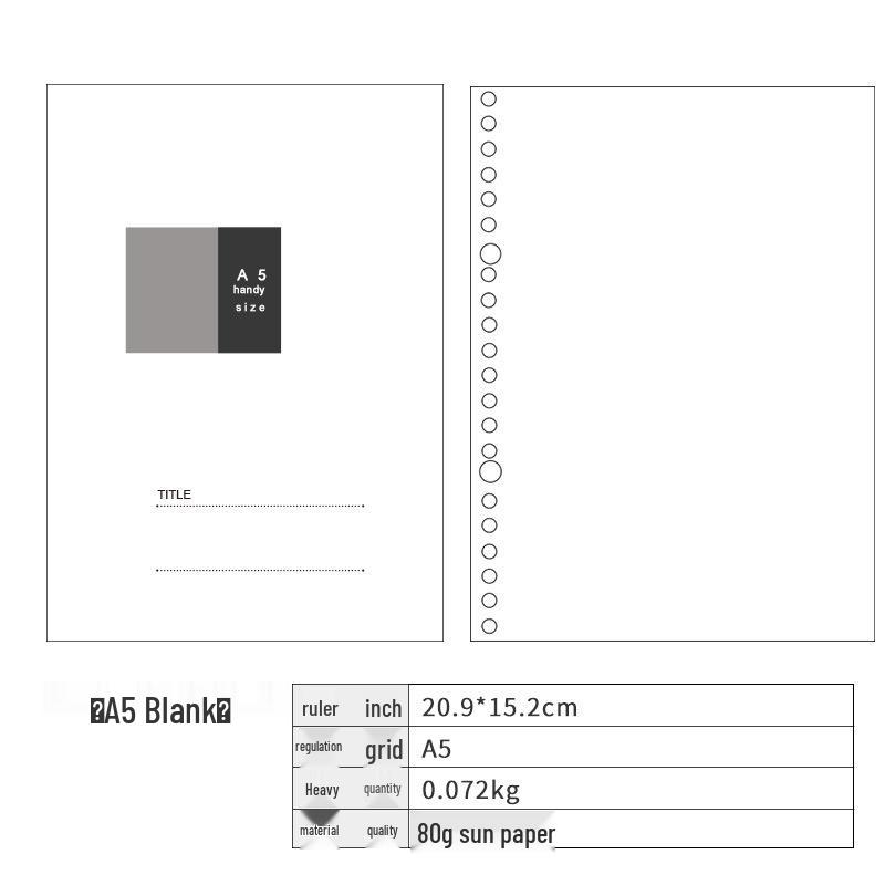 2021 A5 Loose-Leaf Planner Refill: Blank Grid & Lined Inner Pages, 6-Hole